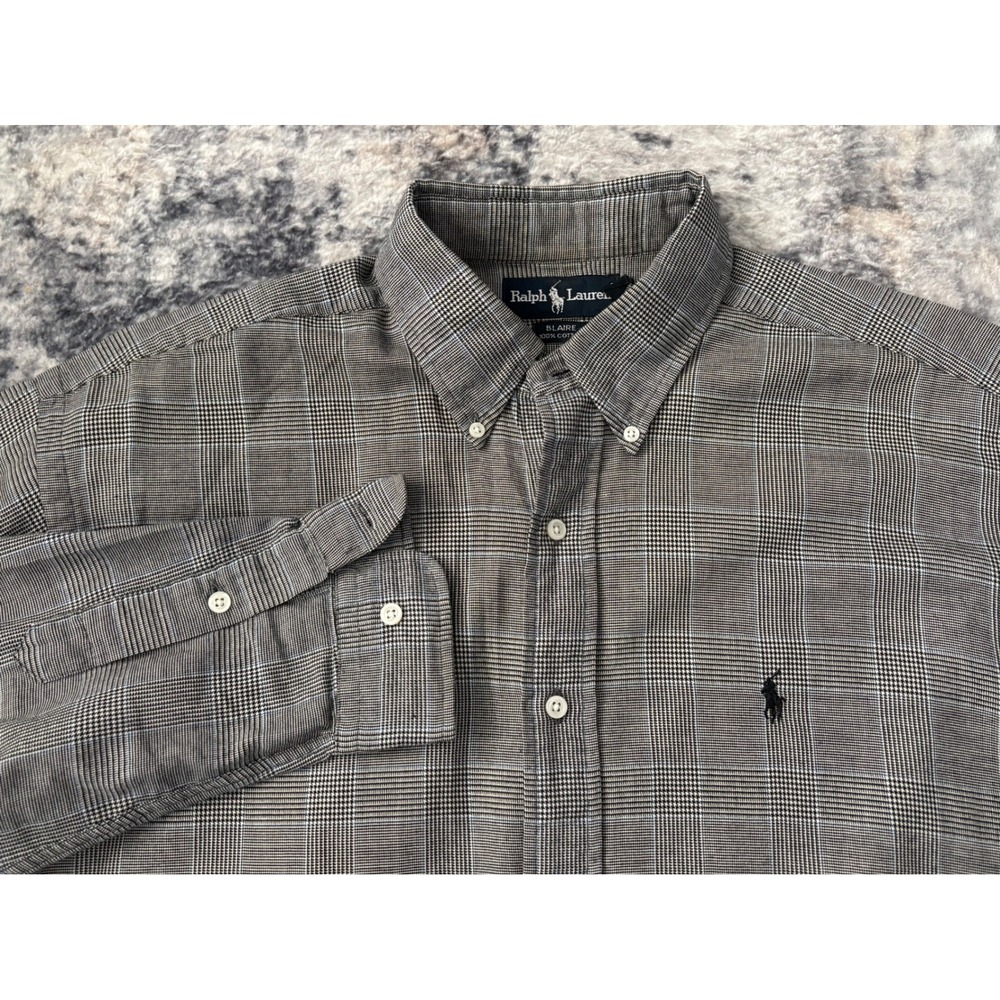 Ralph Lauren Blaire Long Sleeve Shirt Mens Large Black‎ White Houndstooth